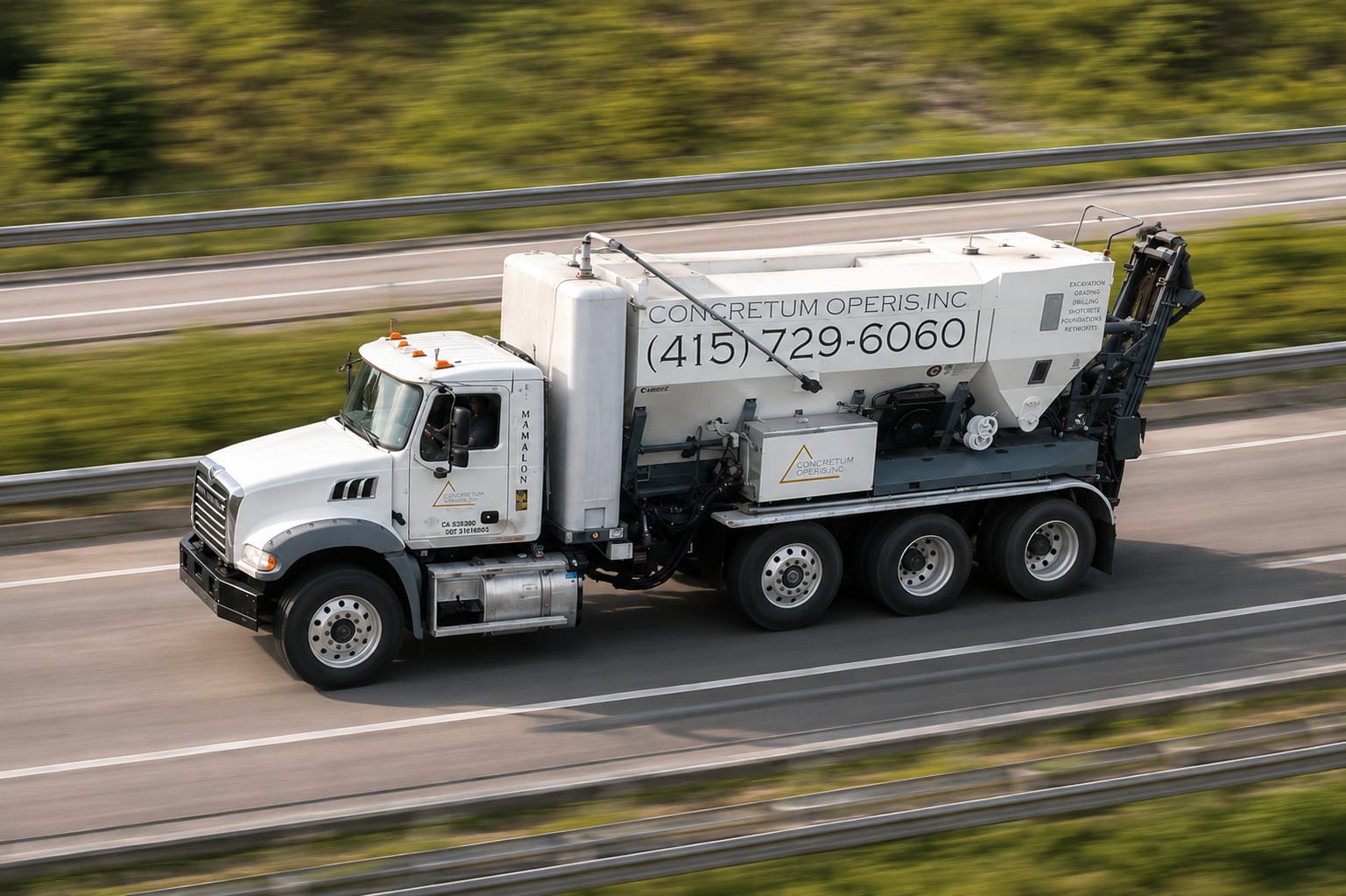 Concretum Operis mixer truck on the highway